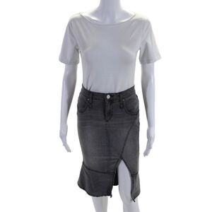 Calvin Rucker Womens Denim Slit Flare Pencil Skirt Gray Size 26
